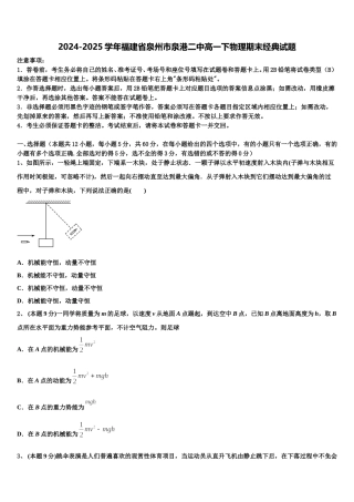 2024-2025学年福建省泉州市泉港二中高一下物理期末经典试题含解析