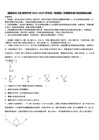 福建省长汀县 新桥中学2024-2025学年高一物理第二学期期末复习检测模拟试题含解析