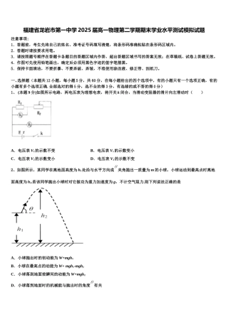 福建省龙岩市第一中学2025届高一物理第二学期期末学业水平测试模拟试题含解析