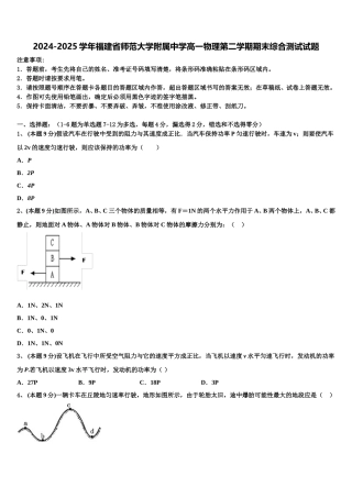 2024-2025学年福建省师范大学附属中学高一物理第二学期期末综合测试试题含解析