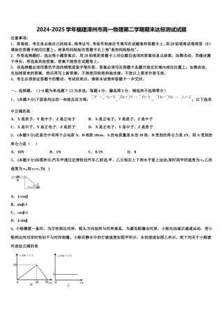2024-2025学年福建漳州市高一物理第二学期期末达标测试试题含解析