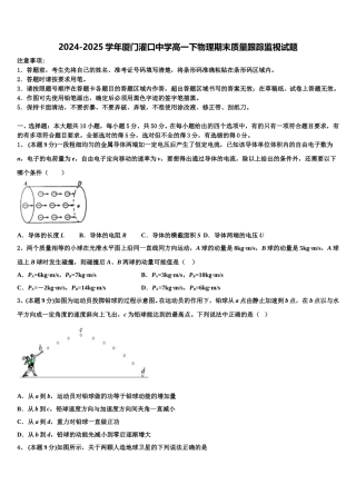 2024-2025学年厦门灌口中学高一下物理期末质量跟踪监视试题含解析