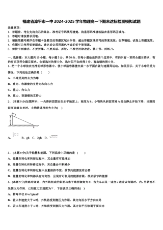 福建省漳平市一中2024-2025学年物理高一下期末达标检测模拟试题含解析
