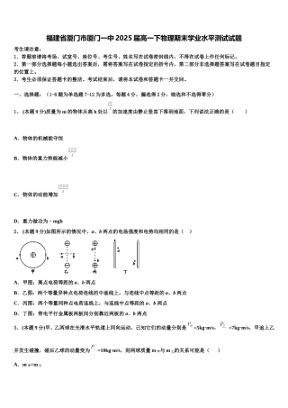 福建省厦门市厦门一中2025届高一下物理期末学业水平测试试题含解析