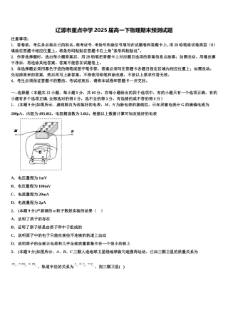辽源市重点中学2025届高一下物理期末预测试题含解析
