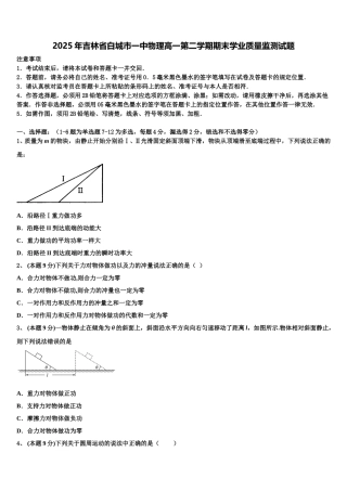 2025年吉林省白城市一中物理高一第二学期期末学业质量监测试题含解析