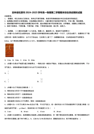 吉林省松原市2024-2025学年高一物理第二学期期末综合测试模拟试题含解析
