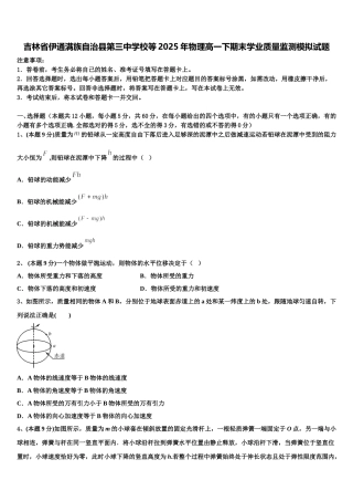 吉林省伊通满族自治县第三中学校等2025年物理高一下期末学业质量监测模拟试题含解析