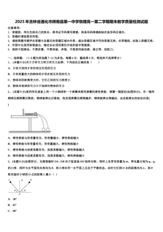 2025年吉林省通化市辉南县第一中学物理高一第二学期期末教学质量检测试题含解析