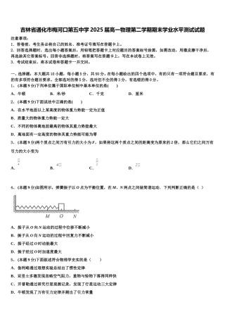 吉林省通化市梅河口第五中学2025届高一物理第二学期期末学业水平测试试题含解析