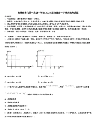 吉林省吉化第一高级中学校 2025届物理高一下期末统考试题含解析