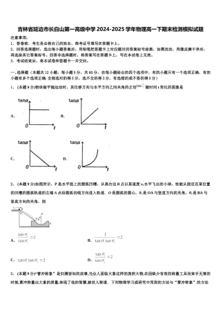吉林省延边市长白山第一高级中学2024-2025学年物理高一下期末检测模拟试题含解析