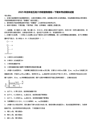 2025年吉林省五地六市联盟物理高一下期末考试模拟试题含解析