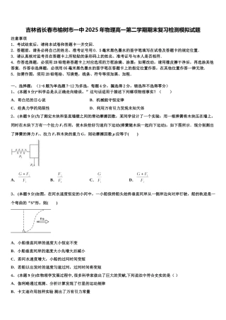 吉林省长春市榆树市一中2025年物理高一第二学期期末复习检测模拟试题含解析
