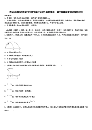 吉林省通化市梅河口市博文学校2025年物理高一第二学期期末调研模拟试题含解析
