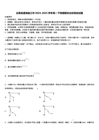云南省通海县三中2024-2025学年高一下物理期末达标测试试题含解析