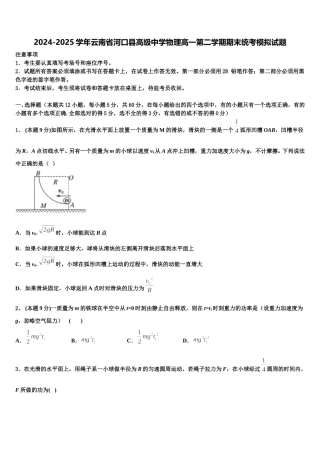 2024-2025学年云南省河口县高级中学物理高一第二学期期末统考模拟试题含解析