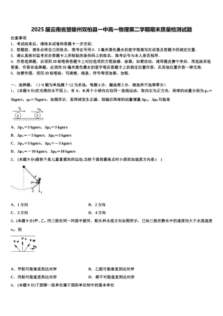 2025届云南省楚雄州双柏县一中高一物理第二学期期末质量检测试题含解析