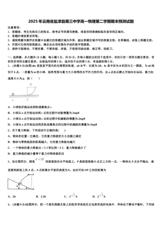 2025年云南省盐津县第三中学高一物理第二学期期末预测试题含解析