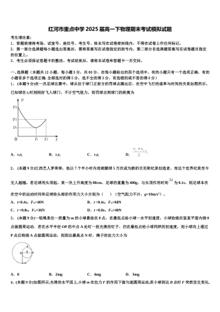 红河市重点中学2025届高一下物理期末考试模拟试题含解析
