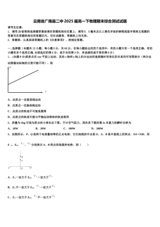 云南省广南县二中2025届高一下物理期末综合测试试题含解析