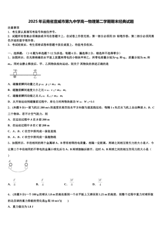 2025年云南省宣威市第九中学高一物理第二学期期末经典试题含解析