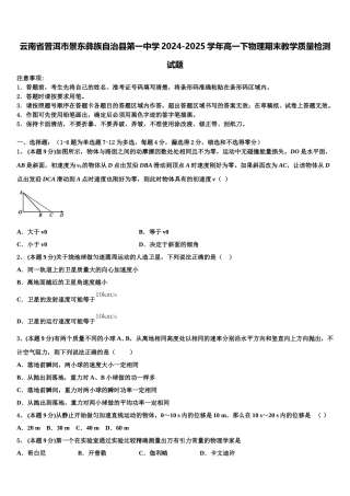 云南省普洱市景东彝族自治县第一中学2024-2025学年高一下物理期末教学质量检测试题含解析