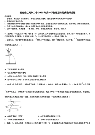 云南省红河州二中2025年高一下物理期末经典模拟试题含解析