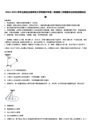 2024-2025学年云南省云南师范大学附属中学高一物理第二学期期末达标检测模拟试题含解析