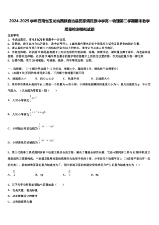 2024-2025学年云南省玉龙纳西族自治县田家炳民族中学高一物理第二学期期末教学质量检测模拟试题含解析