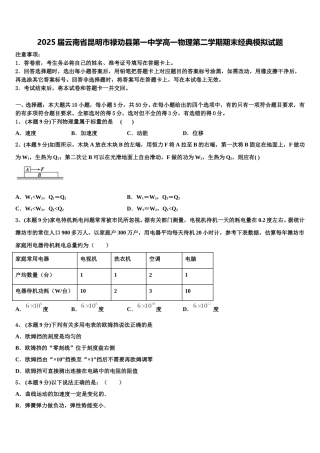 2025届云南省昆明市禄劝县第一中学高一物理第二学期期末经典模拟试题含解析