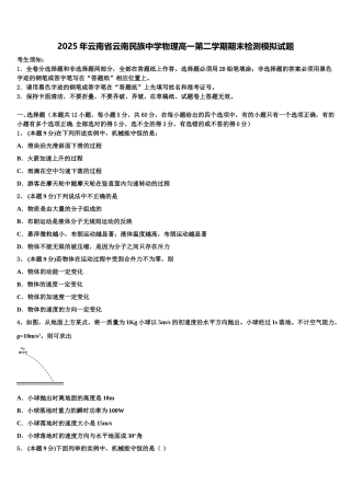 2025年云南省云南民族中学物理高一第二学期期末检测模拟试题含解析