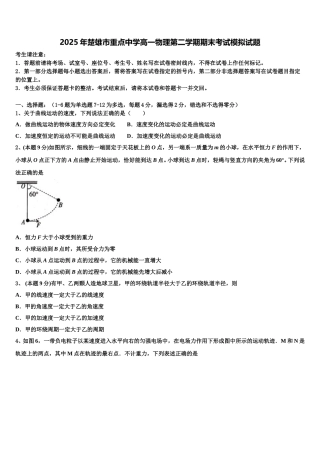 2025年楚雄市重点中学高一物理第二学期期末考试模拟试题含解析