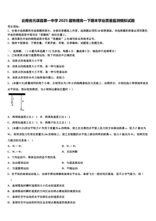 云南省元谋县第一中学2025届物理高一下期末学业质量监测模拟试题含解析