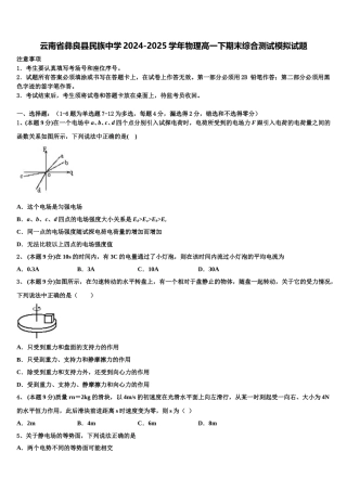 云南省彝良县民族中学2024-2025学年物理高一下期末综合测试模拟试题含解析