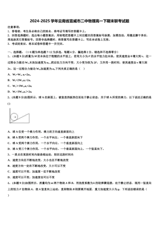 2024-2025学年云南省宣威市二中物理高一下期末联考试题含解析