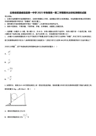 云南省昭通威信县第一中学2025年物理高一第二学期期末达标检测模拟试题含解析