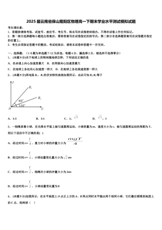 2025届云南省保山隆阳区物理高一下期末学业水平测试模拟试题含解析
