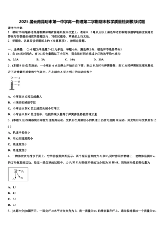 2025届云南昆明市第一中学高一物理第二学期期末教学质量检测模拟试题含解析