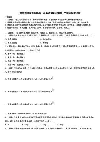 云南省昭通市盐津县一中2025届物理高一下期末联考试题含解析
