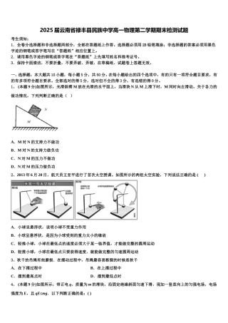 2025届云南省禄丰县民族中学高一物理第二学期期末检测试题含解析