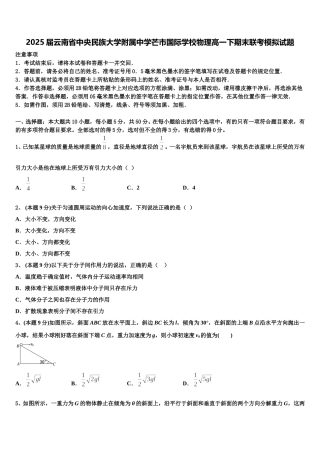 2025届云南省中央民族大学附属中学芒市国际学校物理高一下期末联考模拟试题含解析