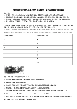 云南省腾冲市第八中学2025届物理高一第二学期期末预测试题含解析