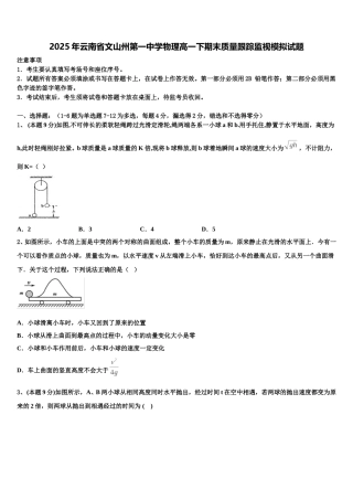 2025年云南省文山州第一中学物理高一下期末质量跟踪监视模拟试题含解析