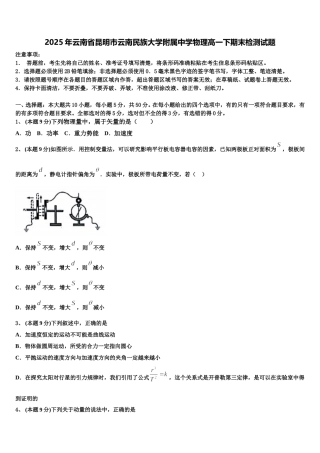 2025年云南省昆明市云南民族大学附属中学物理高一下期末检测试题含解析