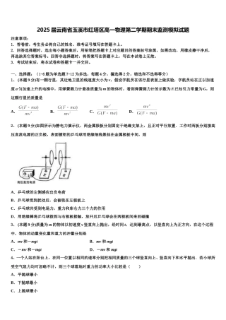 2025届云南省玉溪市红塔区高一物理第二学期期末监测模拟试题含解析