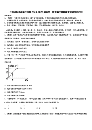 云南省丘北县第二中学2024-2025学年高一物理第二学期期末复习检测试题含解析