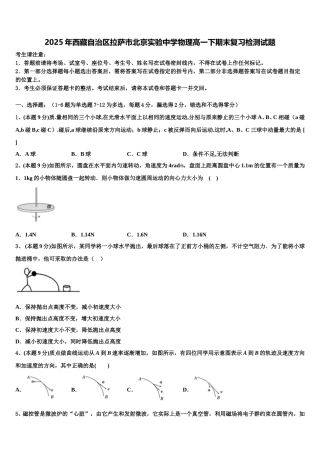 2025年西藏自治区拉萨市北京实验中学物理高一下期末复习检测试题含解析