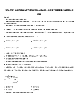 2024-2025学年西藏自治区日喀则市南木林高中高一物理第二学期期末教学质量检测试题含解析