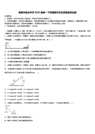 那曲市重点中学2025届高一下物理期末学业质量监测试题含解析
